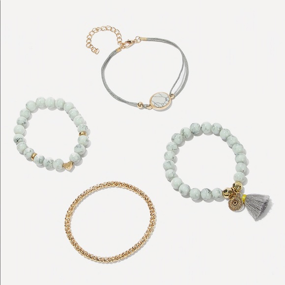 4 bracelets set white marble gold minimalist - Picture 2 of 2